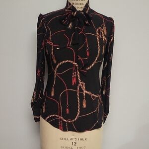 Ralph Lauren Black Label Elegant Black, Red And Gold Women's Top